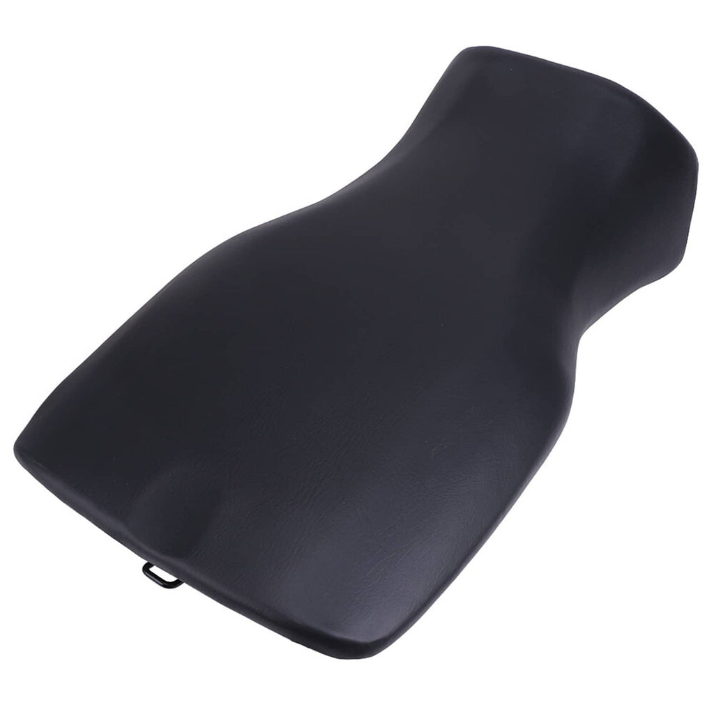 Black ATV rider seat pad, angled view showing smooth textured surface