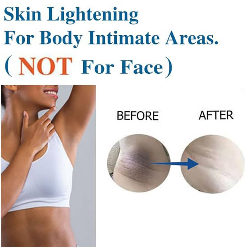 Skin lightening cream shown as before-and-after close-up on intimate body area