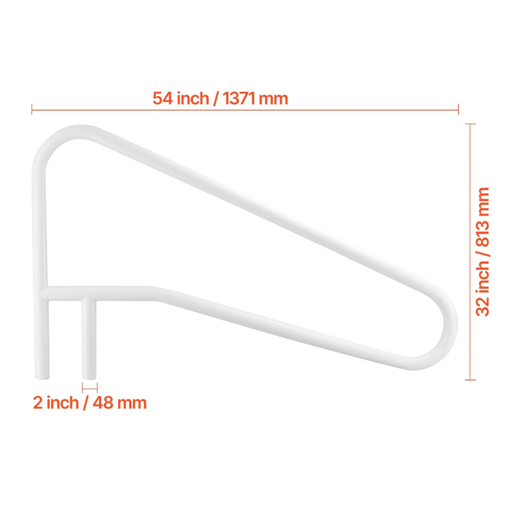 Milky white stainless steel pool handrail with U-shaped grip bar and end posts