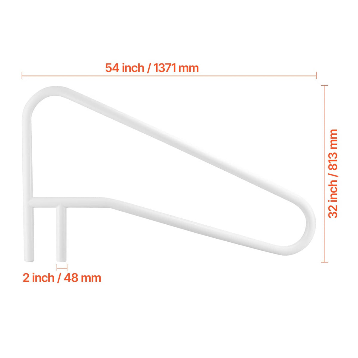 Milky white stainless steel pool handrail with U-shaped grip bar and end posts