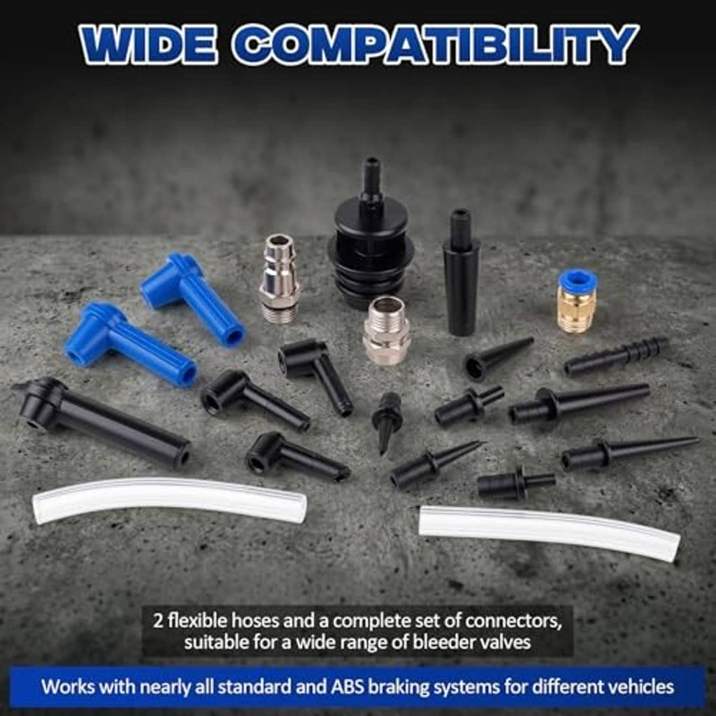 Brake bleeder adapter set with flexible hoses and connectors