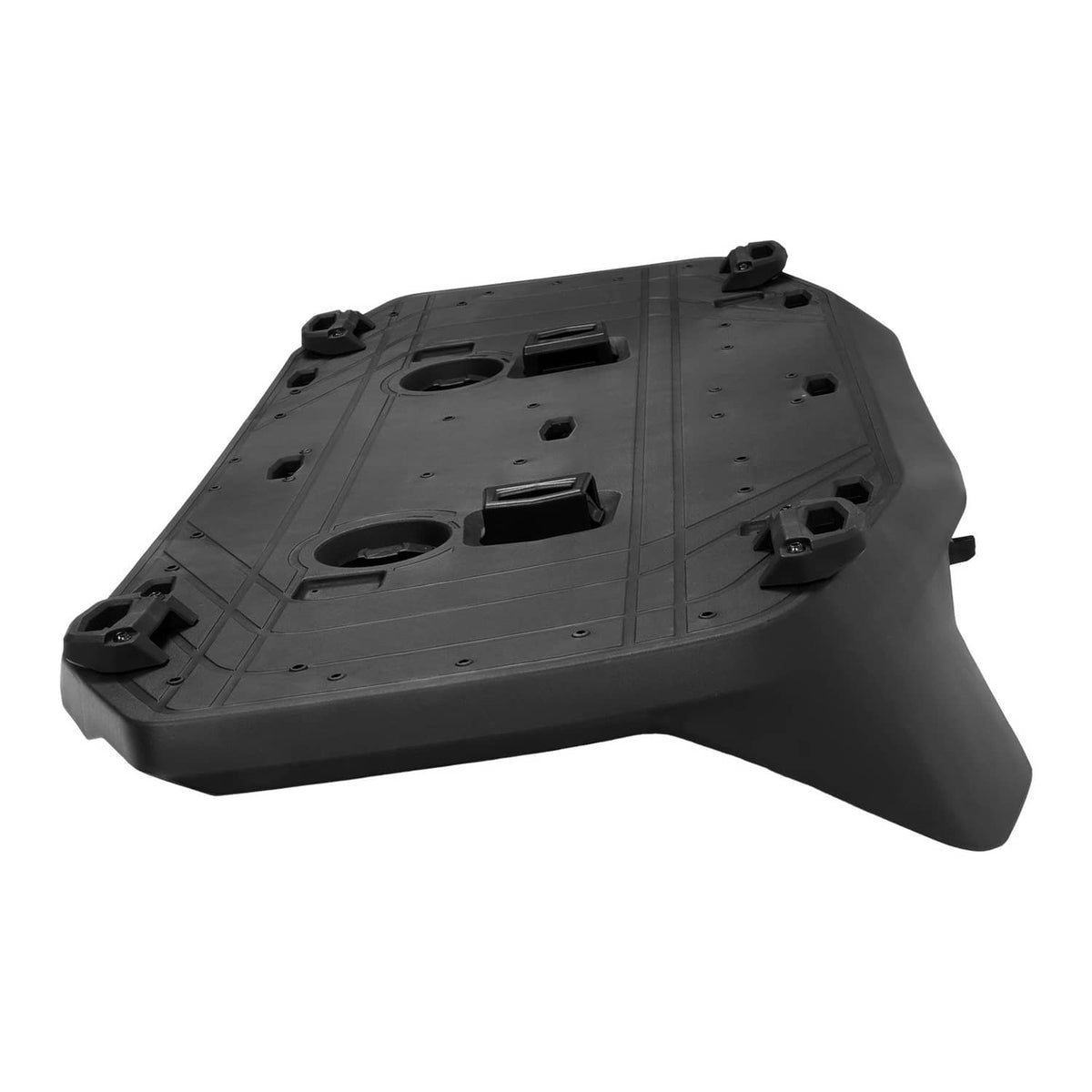Textured black cargo rack corner section with molded ribs and clamp mounts