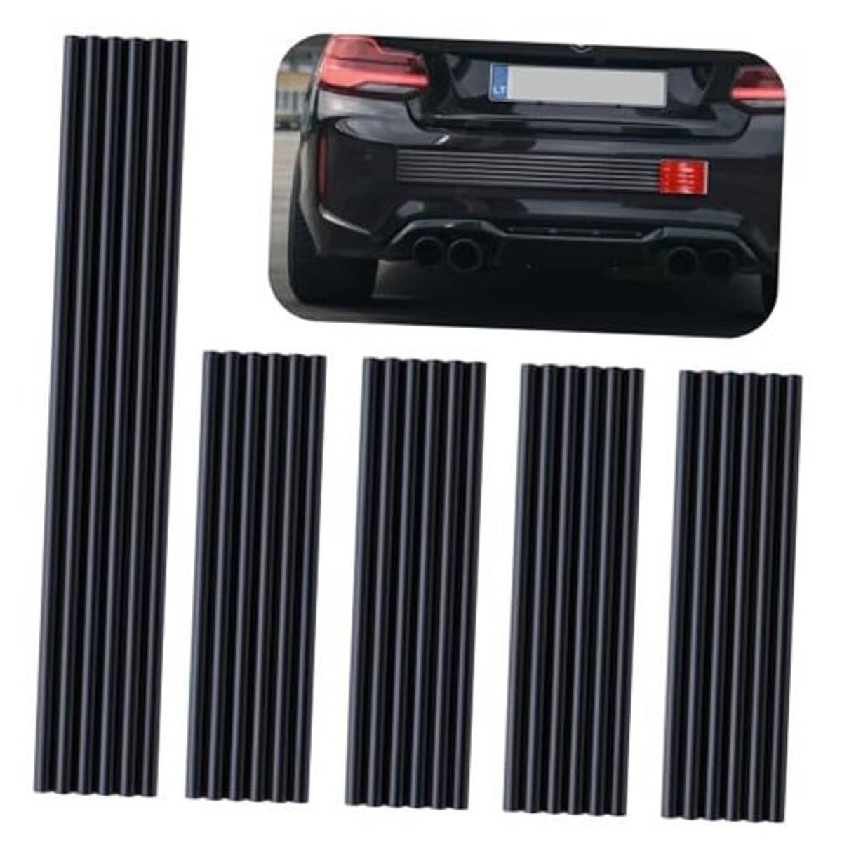Black ribbed self-adhesive rubber bumper protector strips, rear/front guard set
