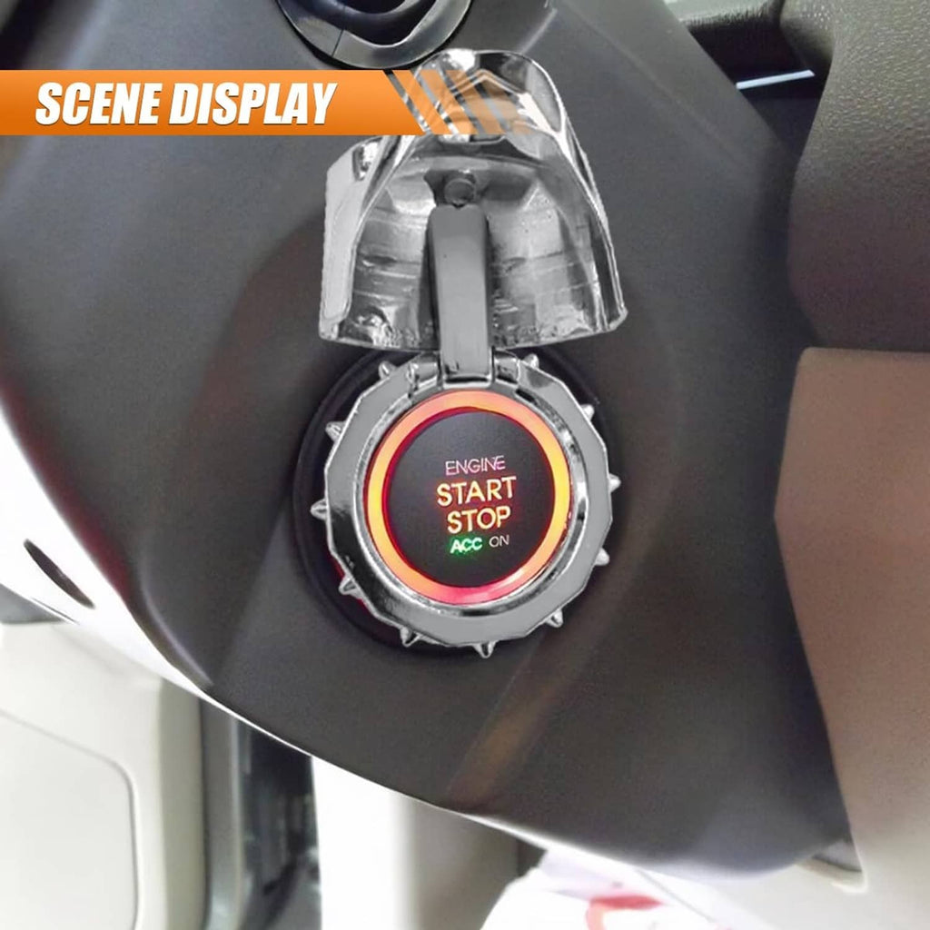 Silver push-start button cover with bulldog face and red engine start ring detail