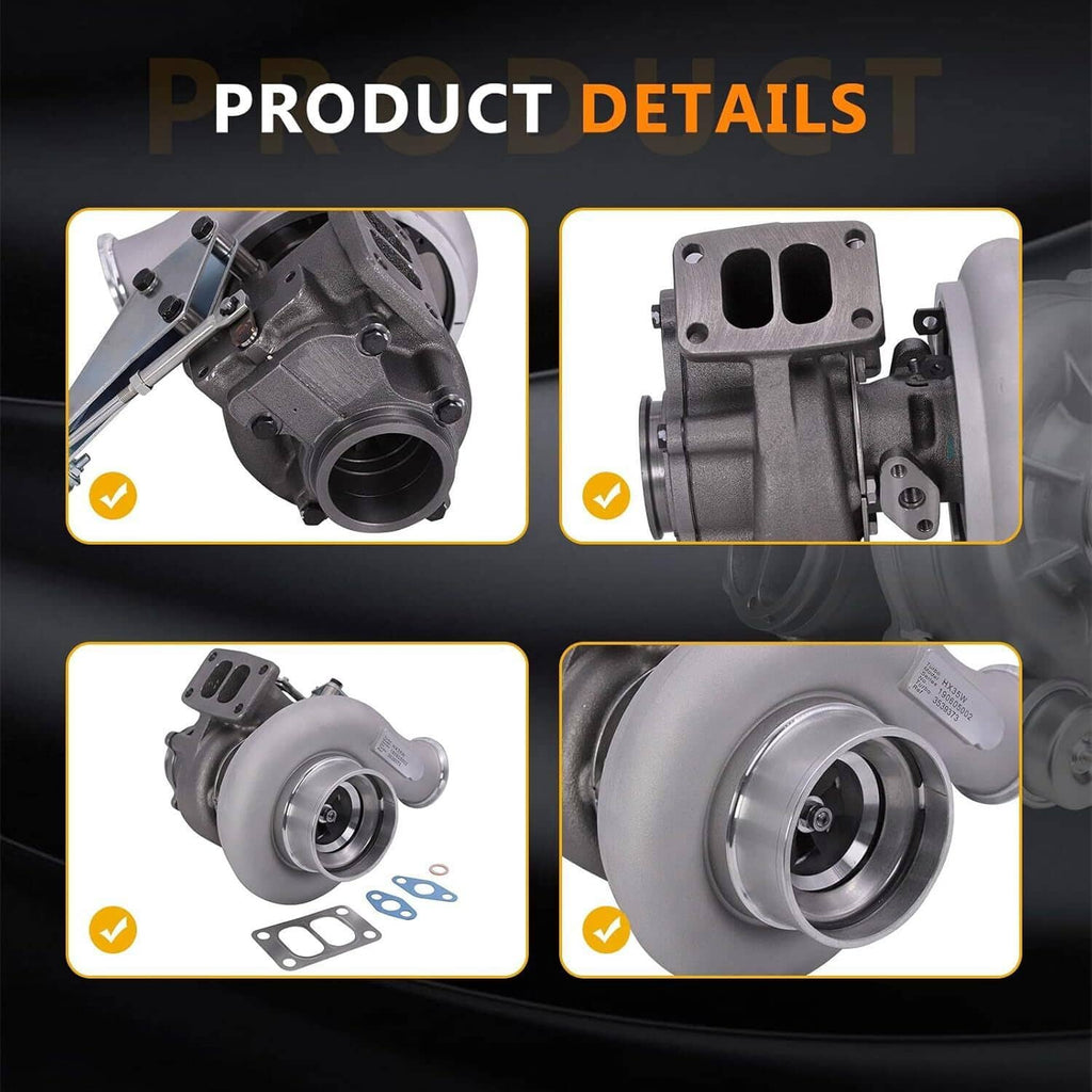 HX35W turbocharger product details showing housings, wheel, and gasket pieces.