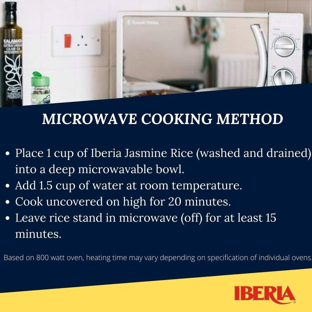 Microwave cooking method instruction card for jasmine rice