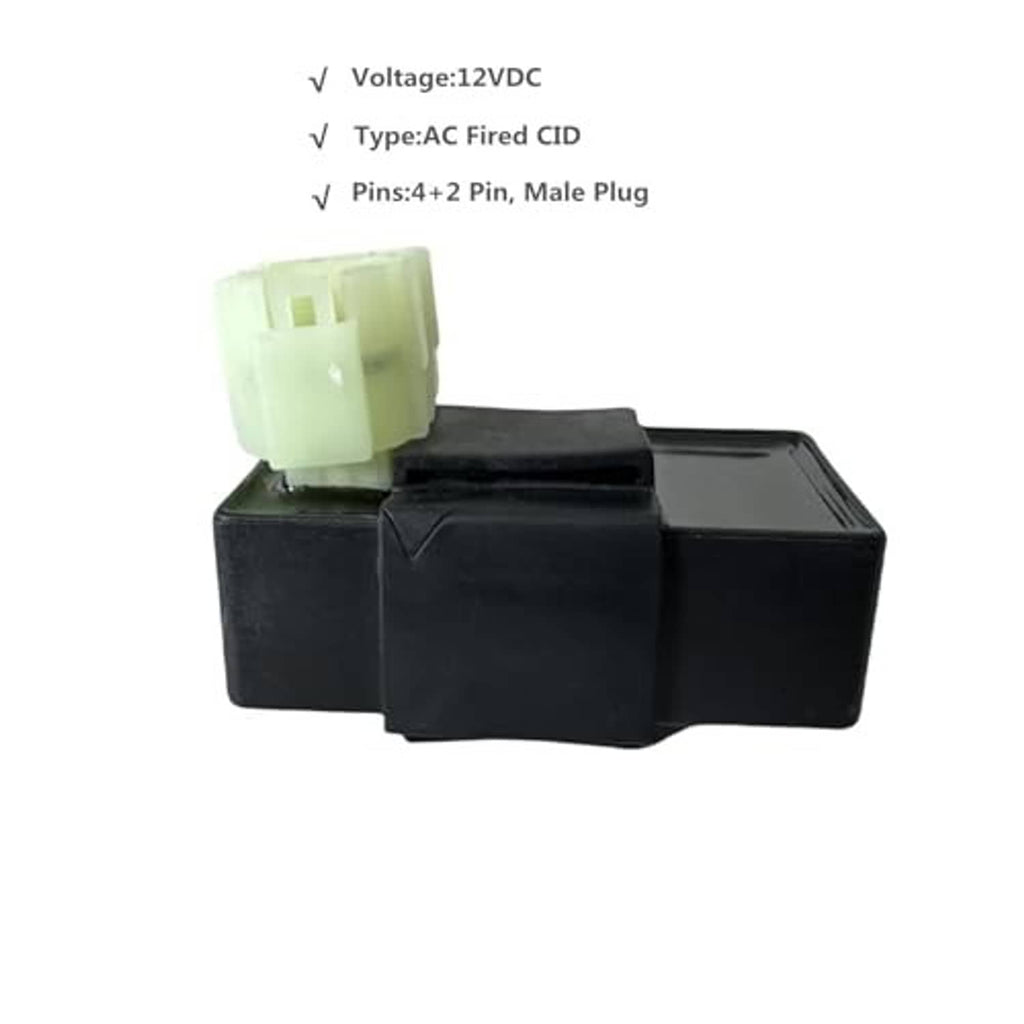 AC CDI box with two-prong male plug, black module with light-colored socket