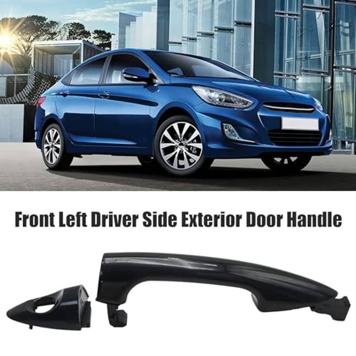 Front left exterior door handle assembly with insert piece, dark black