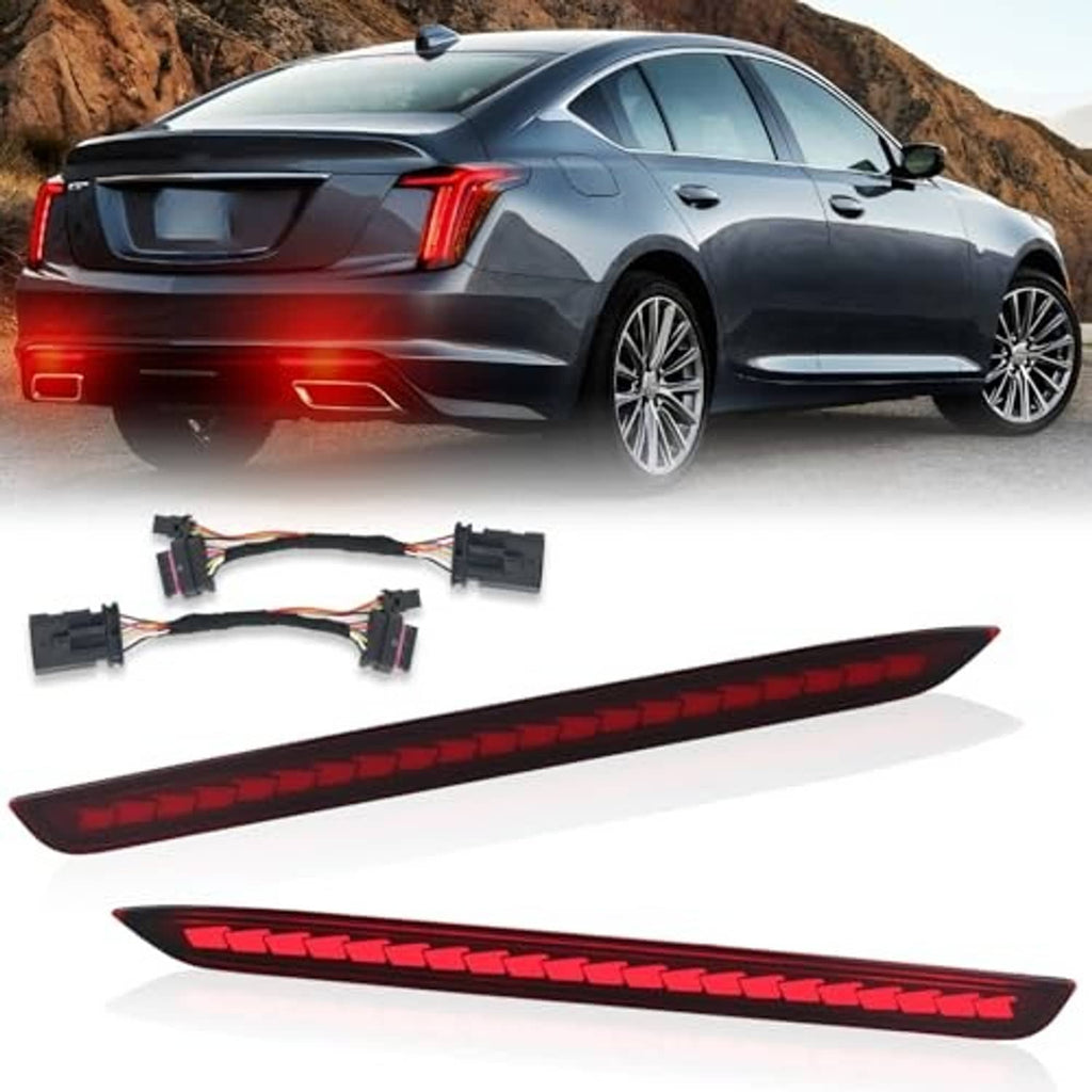 LED rear reflector light bars and mounting parts with red lens, laid out.