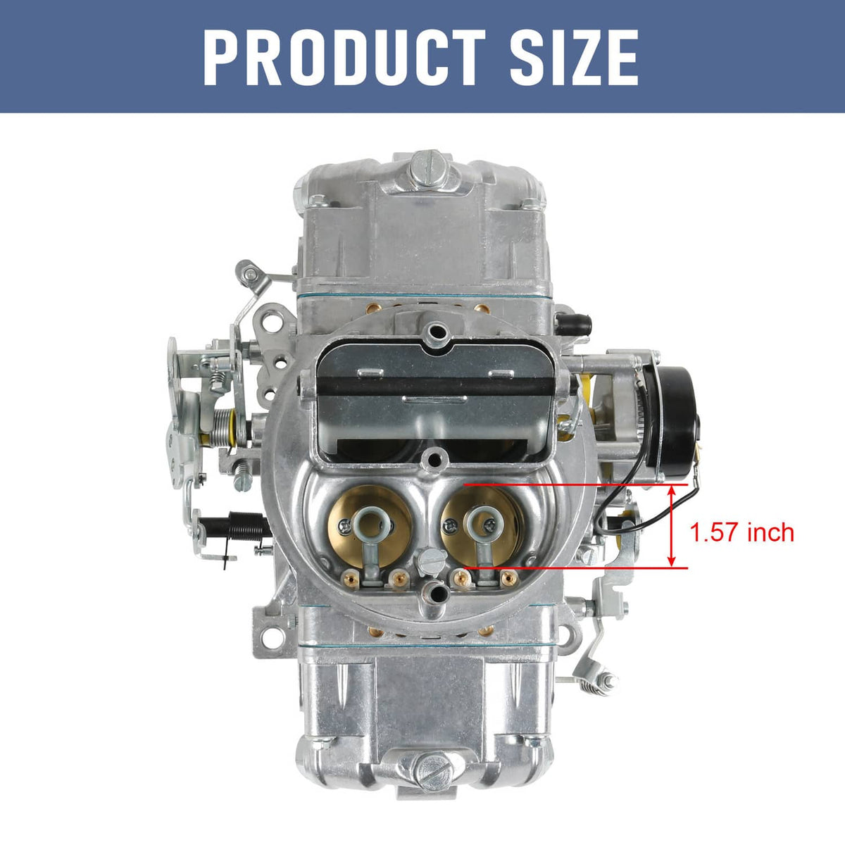 Front view of 4-barrel carburetor with air horn and electric choke housing