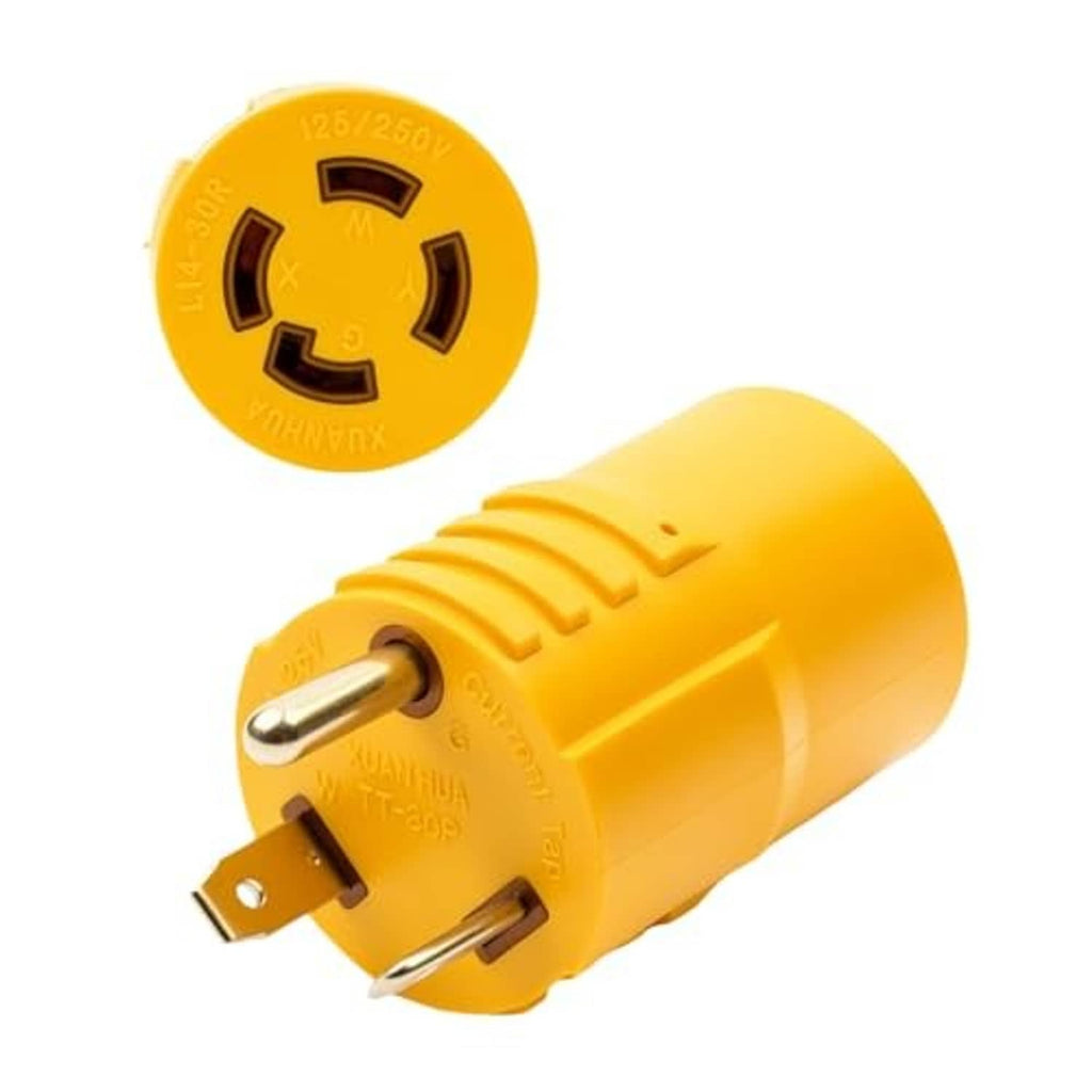 Yellow generator transfer switch adapter with TT-30P plug and pronged end