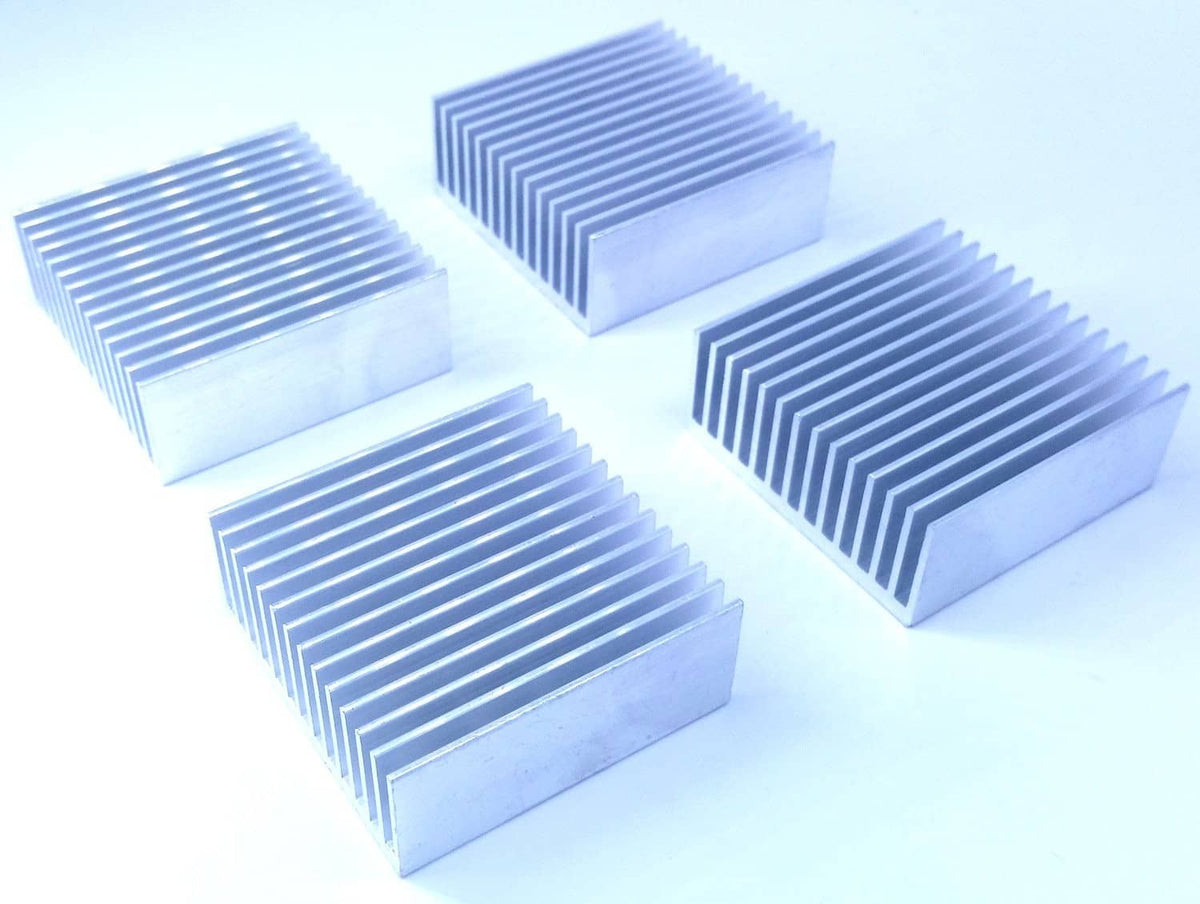 Aluminum heatsink with cooling fins, set of four, rectangular 50mm x 50mm x 20mm