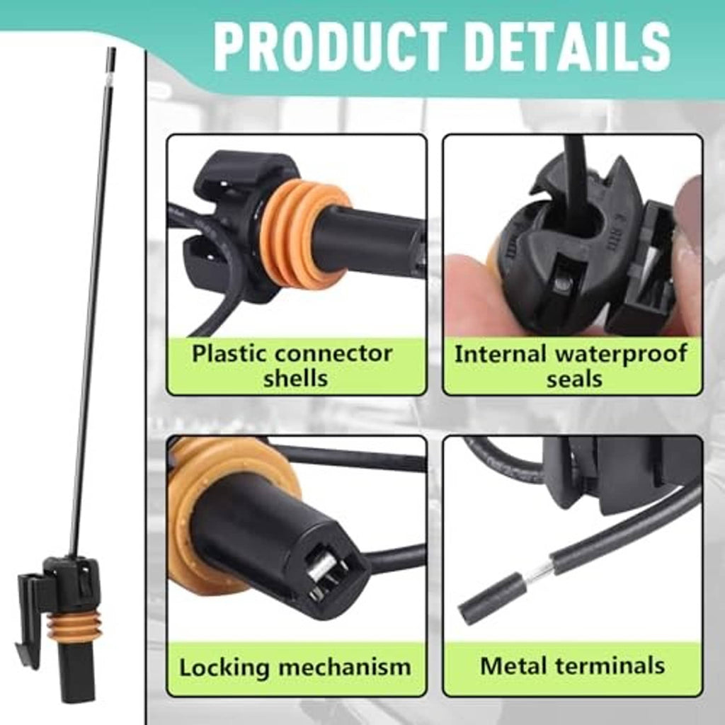 Wire connector pigtail detail: black plastic shell, orange coil, locking tab, metal terminals