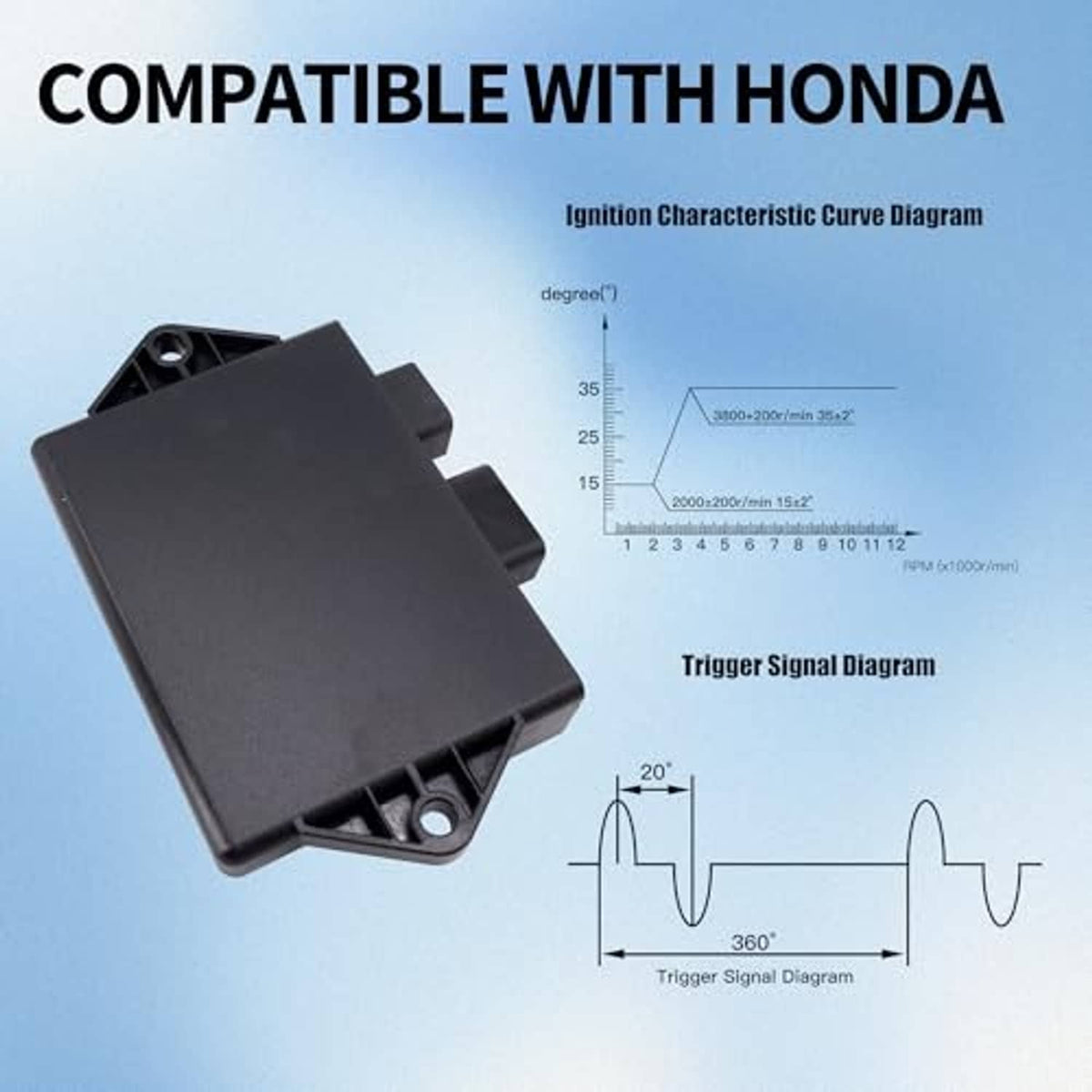 Black CDI module box, angled, with two multi-pin connectors on the front