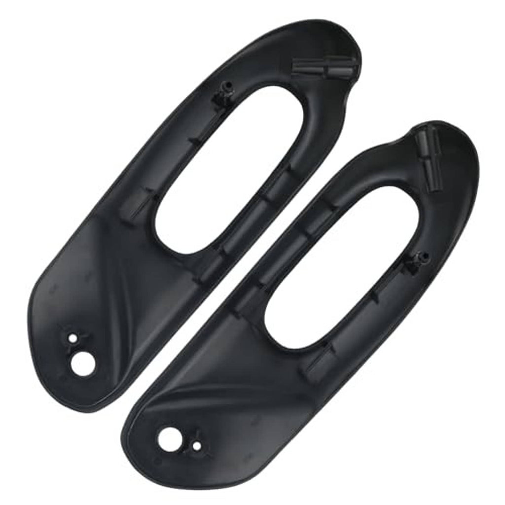 Black power seat switch panel bezel pair with rear mounting clips and oval openings