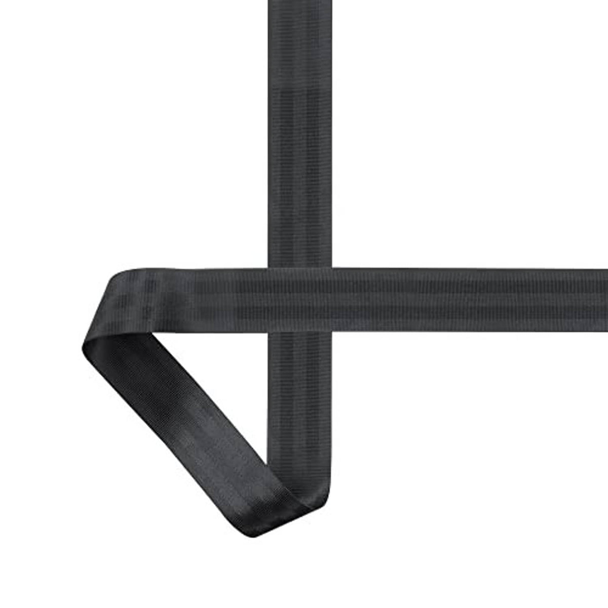 Black flat webbing strap with reinforced stitching and angled end loop
