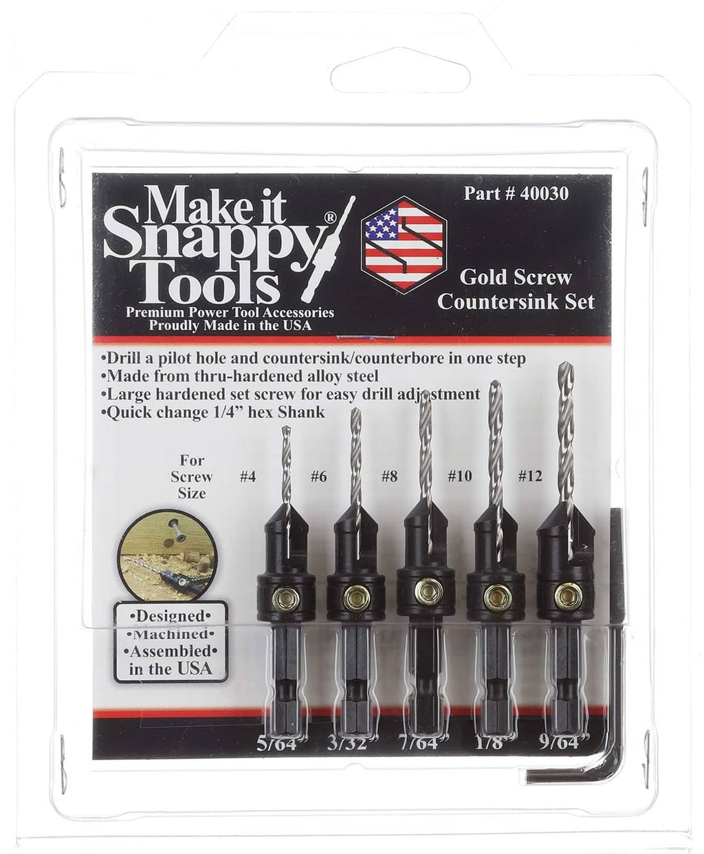 Packaged gold countersink screw drill bit set, 5-piece quick-change