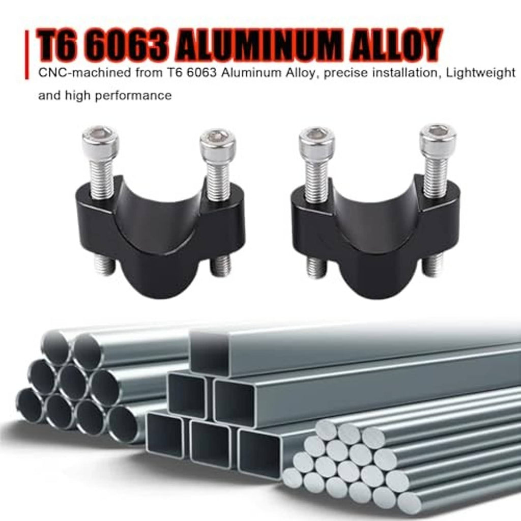 Black CNC handlebar riser clamp brackets with four silver bolts, product parts