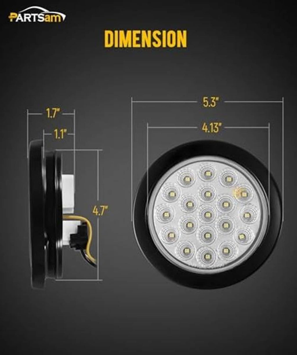 4-inch round LED trailer light with black bezel and white LED lens