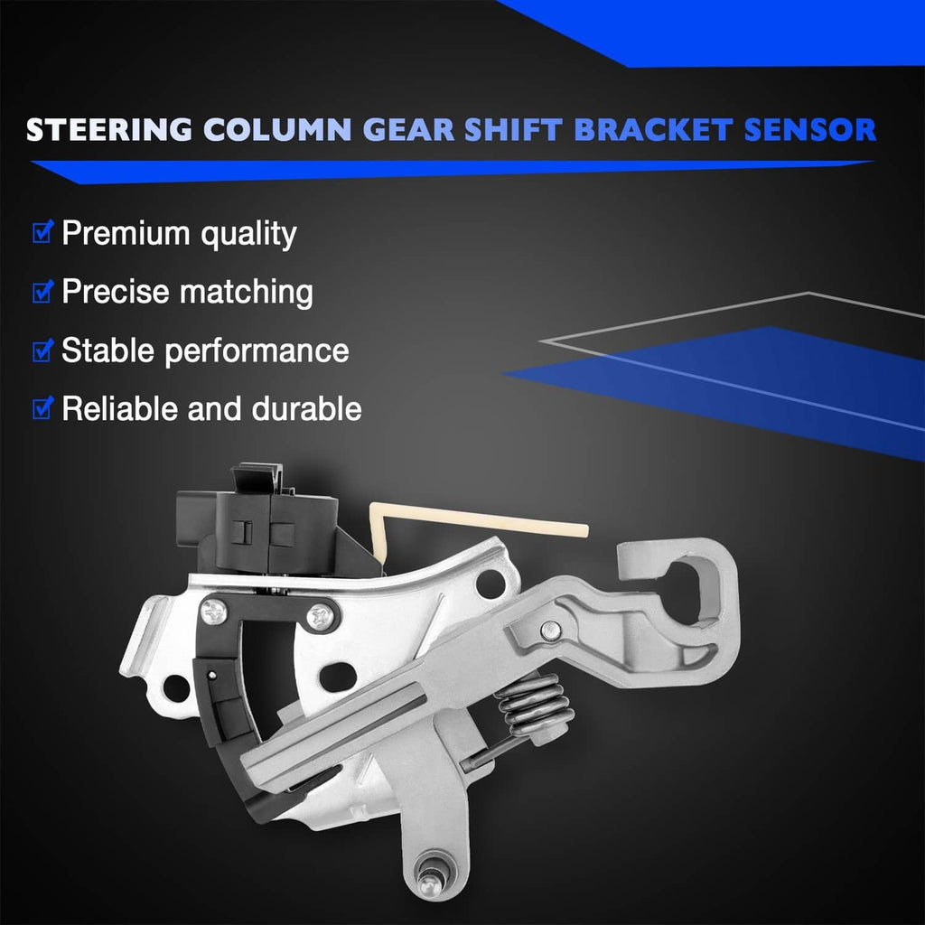 Steering column gear shift bracket sensor assembly with metal frame and spring