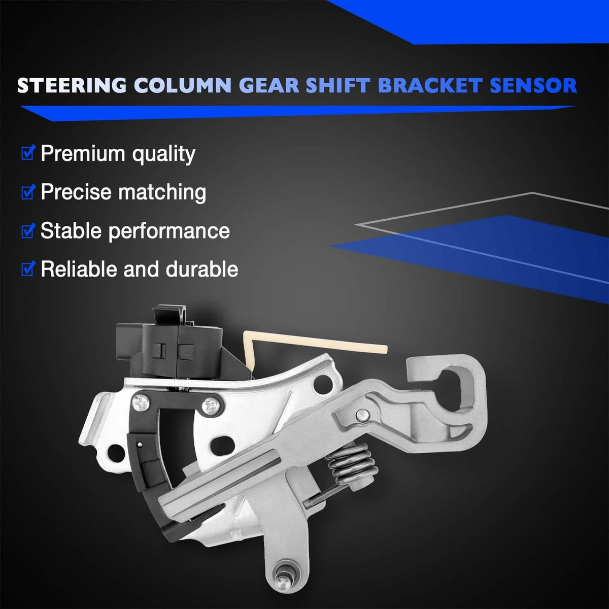 Steering column gear shift bracket sensor assembly with metal frame and spring