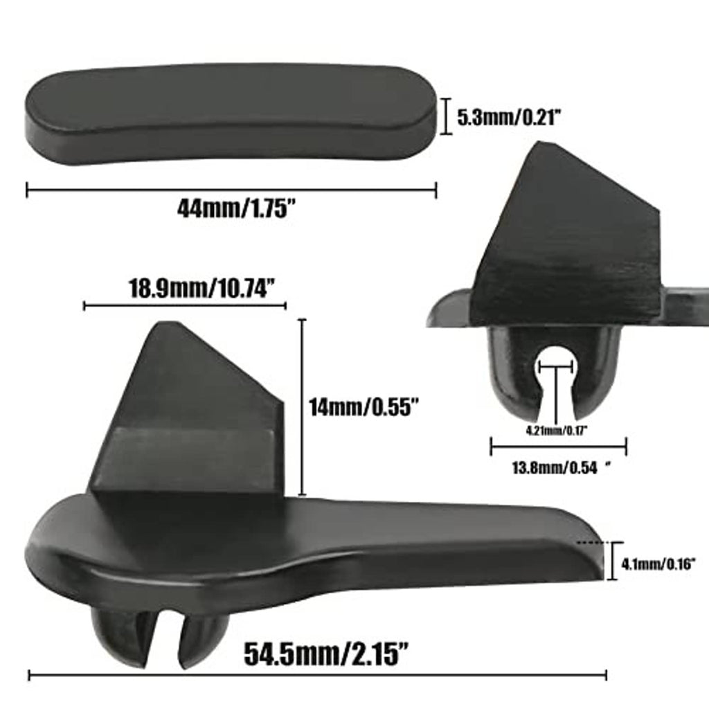 Black duckhead tire changer insert with dimension labels on side profile