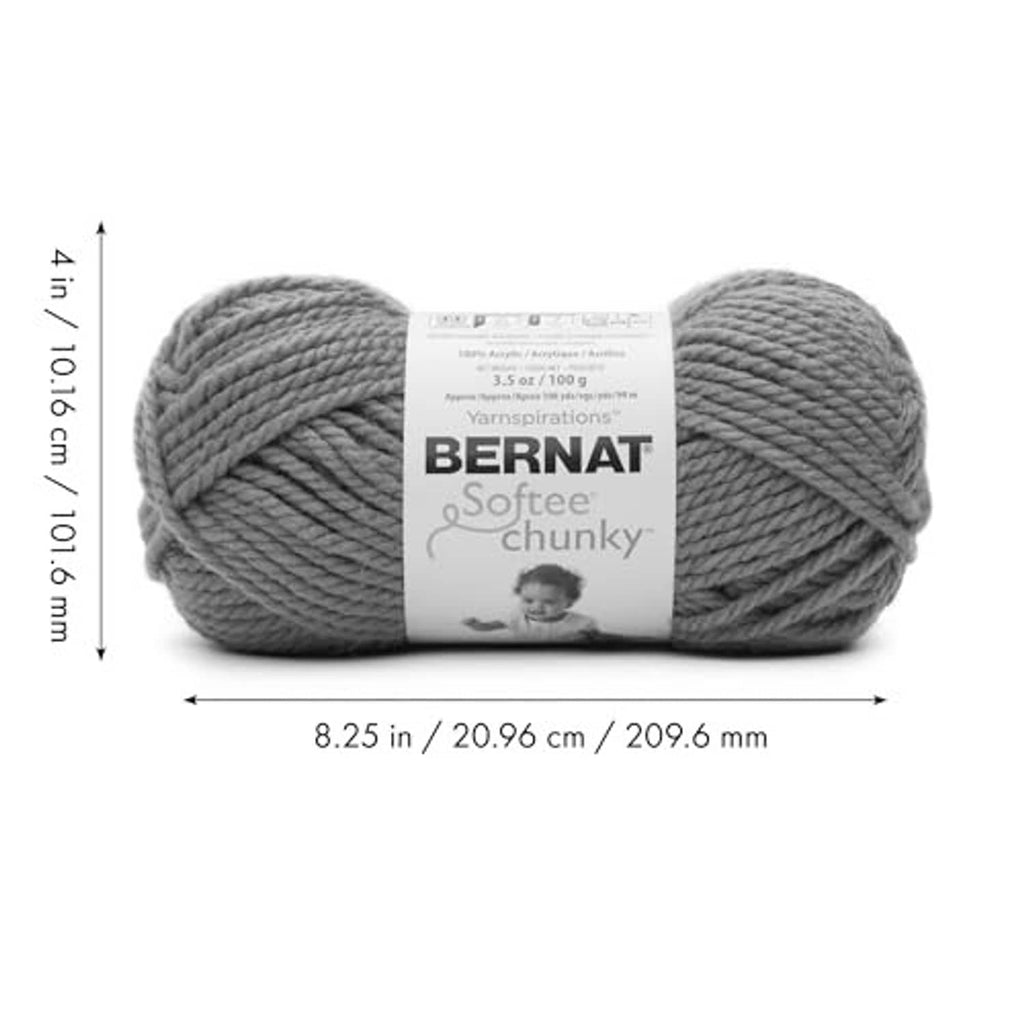 Single gray super bulky chunky yarn skein with label and size dimensions