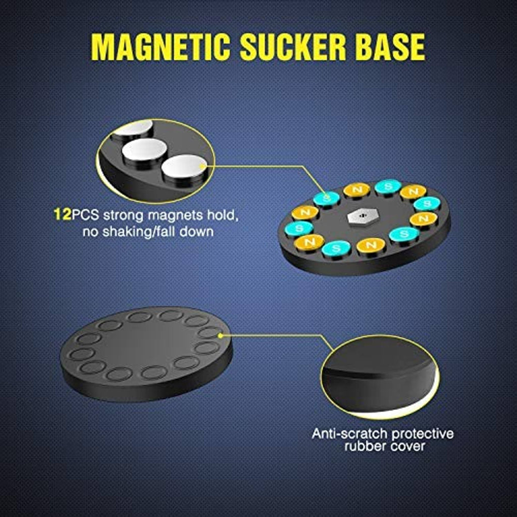 Magnetic sucker base with anti-scratch rubber cover and central threaded stud