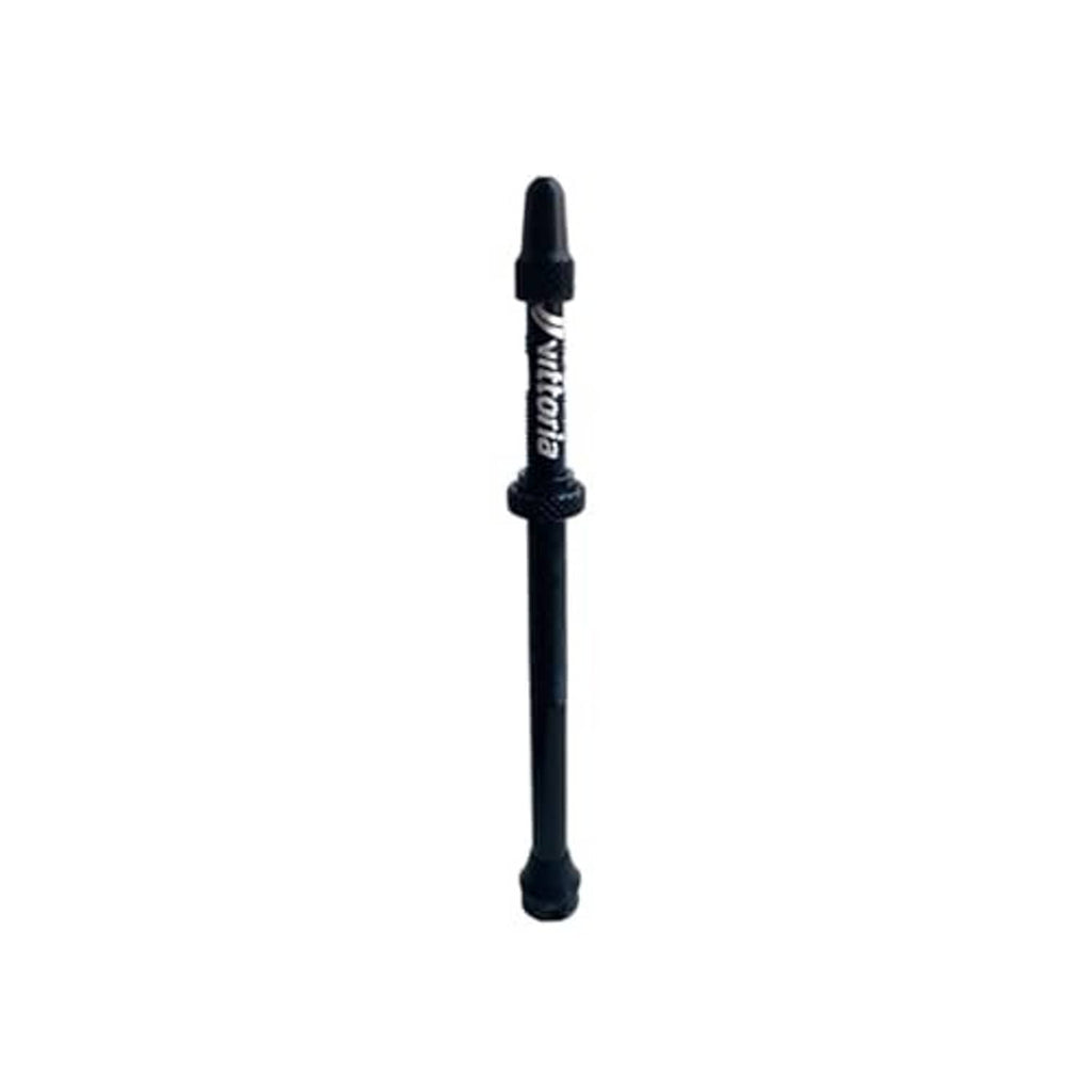 Black tubeless valve stem with cap and ridged mounting base