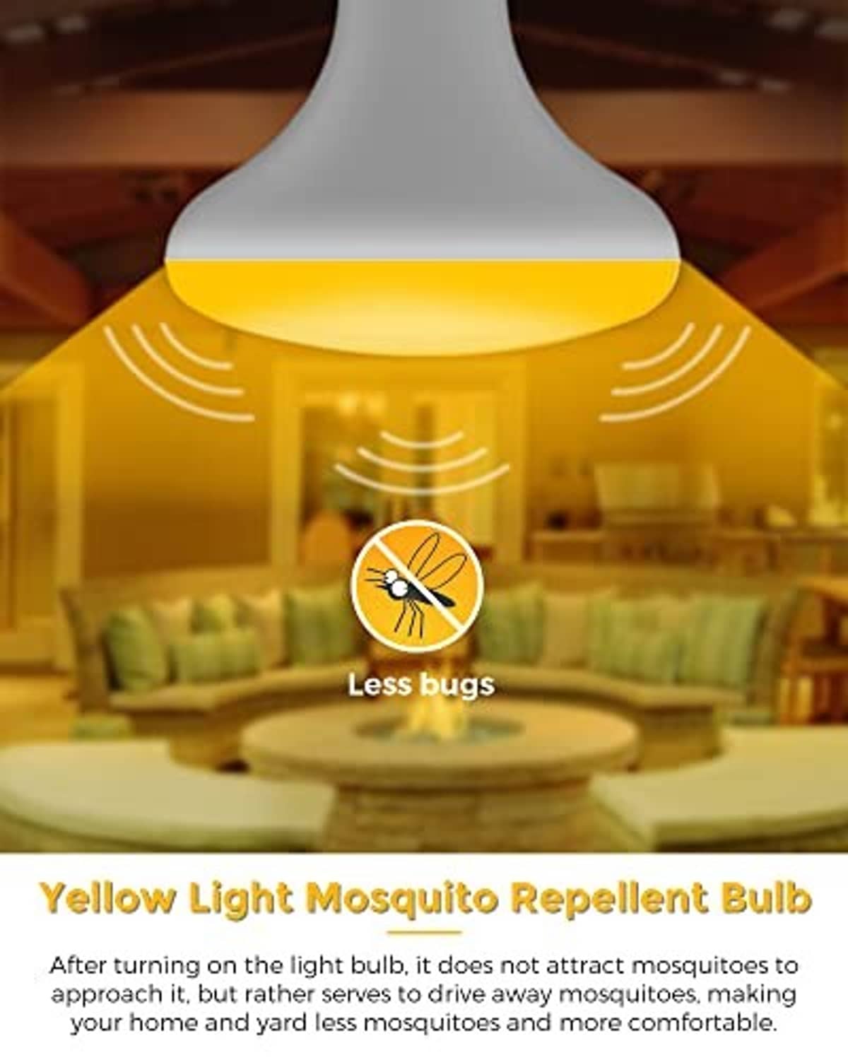 Yellow LED mosquito repellent bulb with E26 base and bright top glow