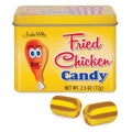 Small collectible tin of Fried Chicken flavored candy; yellow tin with candy pieces