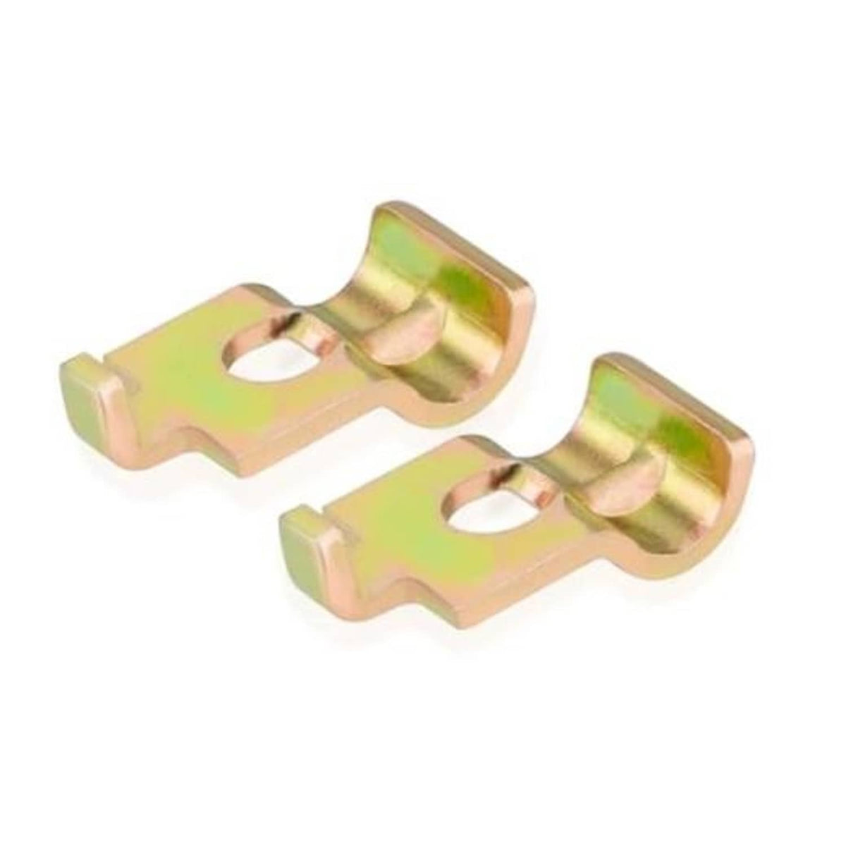 2-pack throttle cable clamp set with locking tab, yellow-zinc plated metal, two pieces