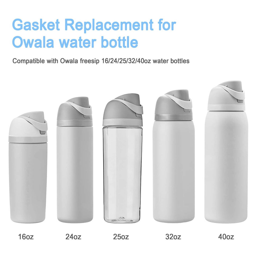 Gray gasket seal ring replacements for water bottle lids, 4 sizes shown