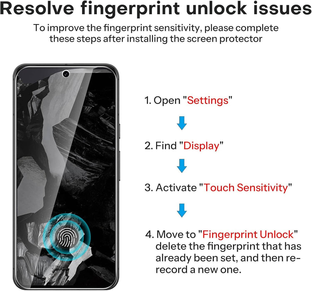 Tempered glass screen protector on phone screen for improved fingerprint unlock