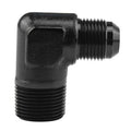 Black 90-degree elbow fitting adapter with male threads for 10AN and 3/4 NPT