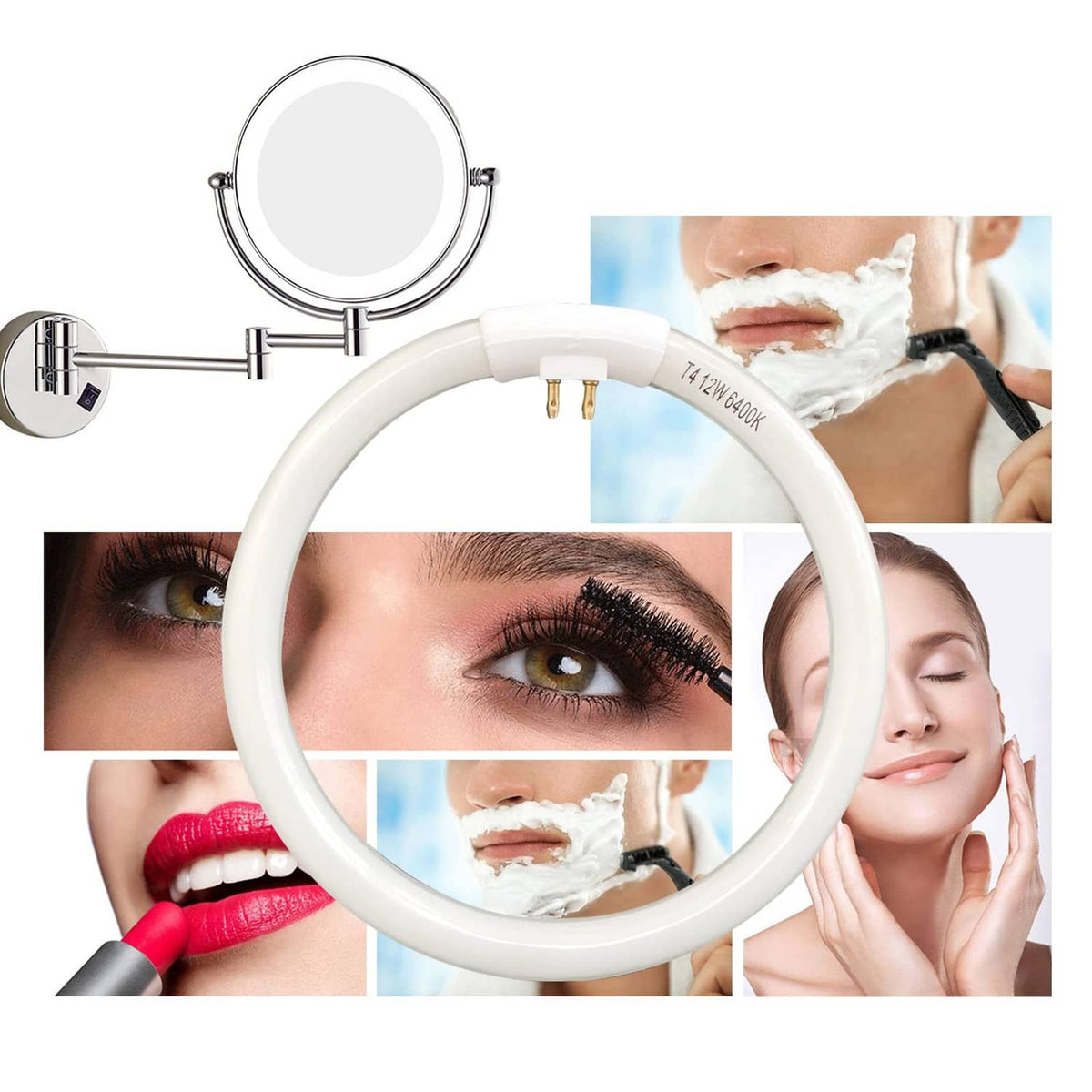 White circular T4 LED replacement bulb ring for makeup mirror