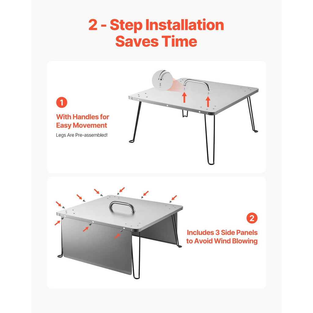 Stainless steel heat deflector plate with handles and included side panels