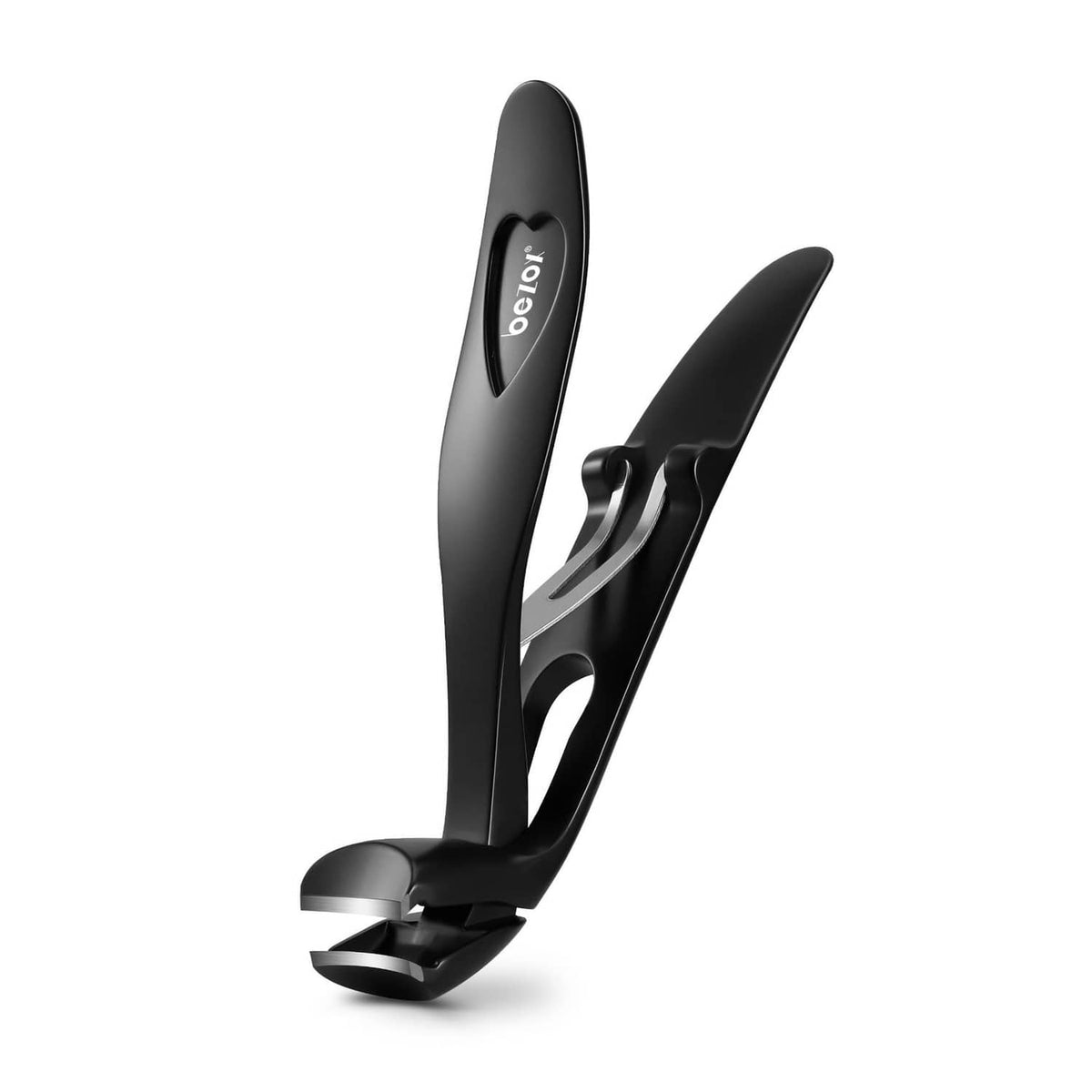 Angled toenail clippers, black compact head with sharp cutting blades