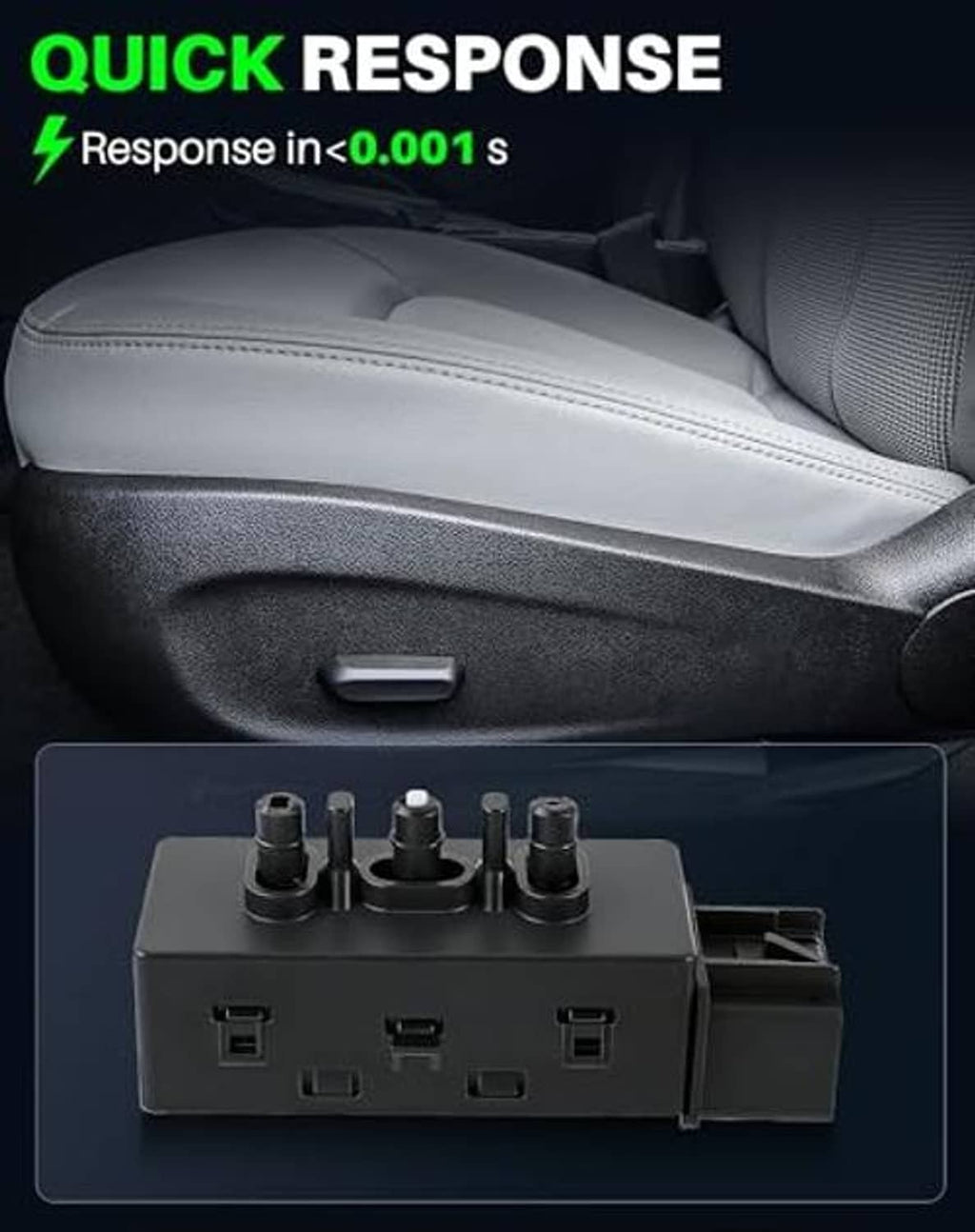 Black seat adjustment switch with button controls and 8-pin connector detail