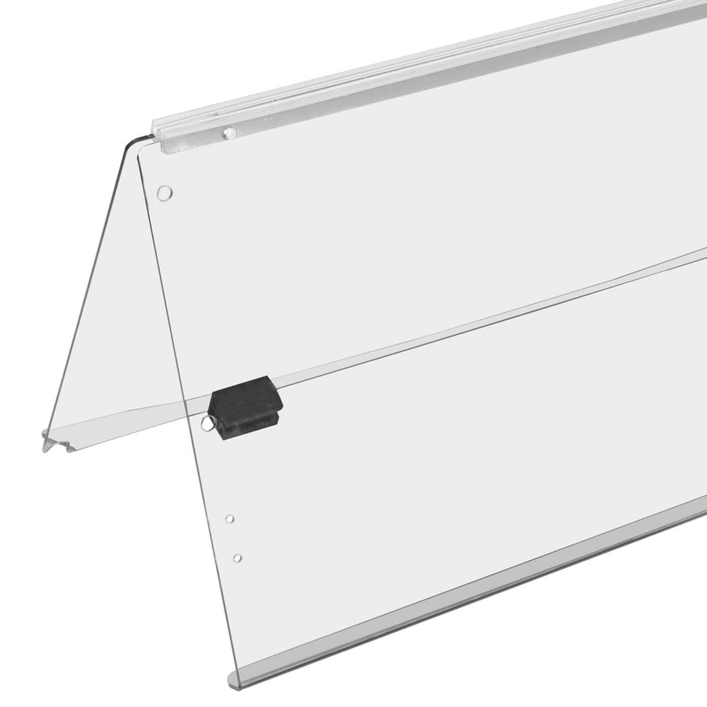 Folded clear windshield with black mounting brackets and hinge hardware