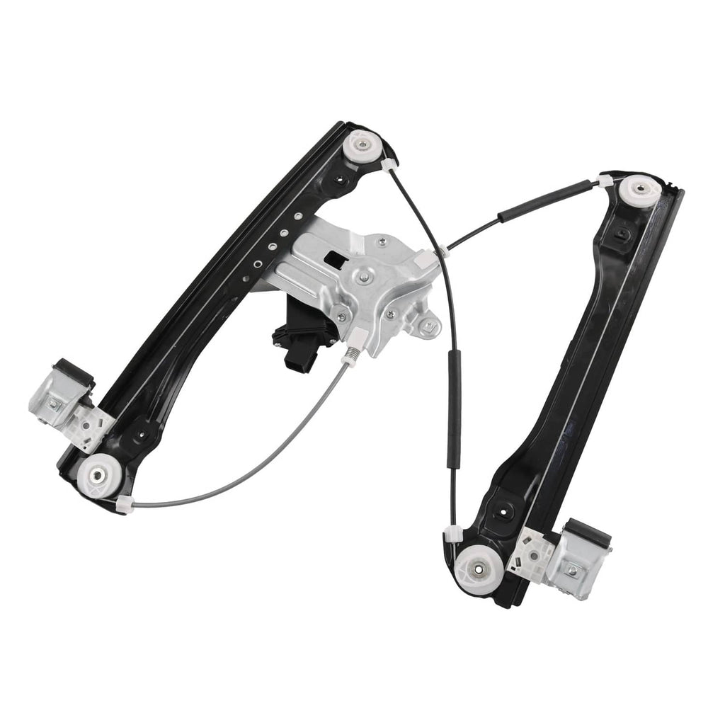 Window regulator with motor bracket and multiple rollers, black metal frames