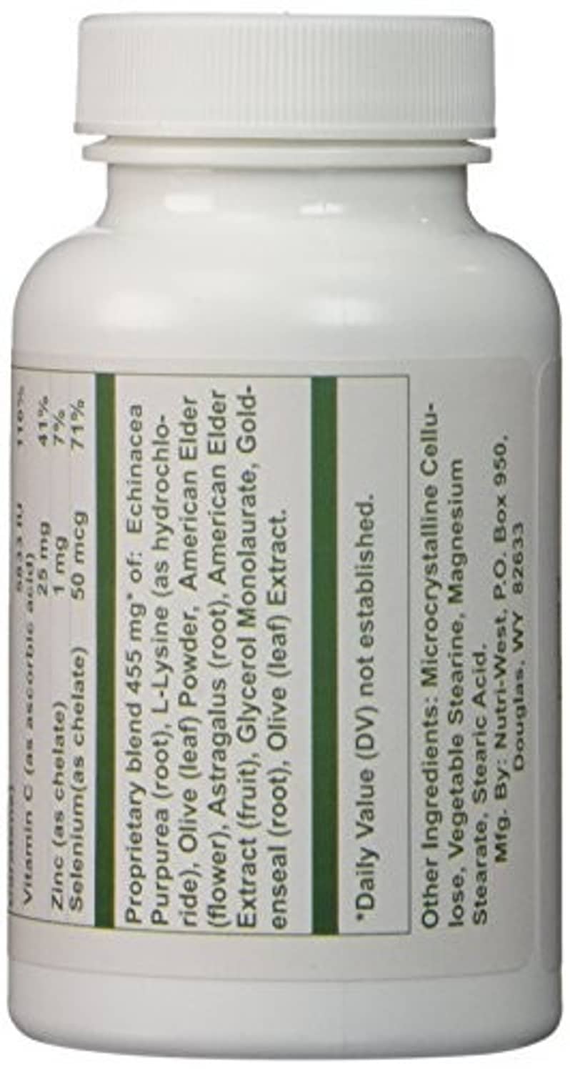 Back label section with proprietary blend details on a white dietary supplement bottle