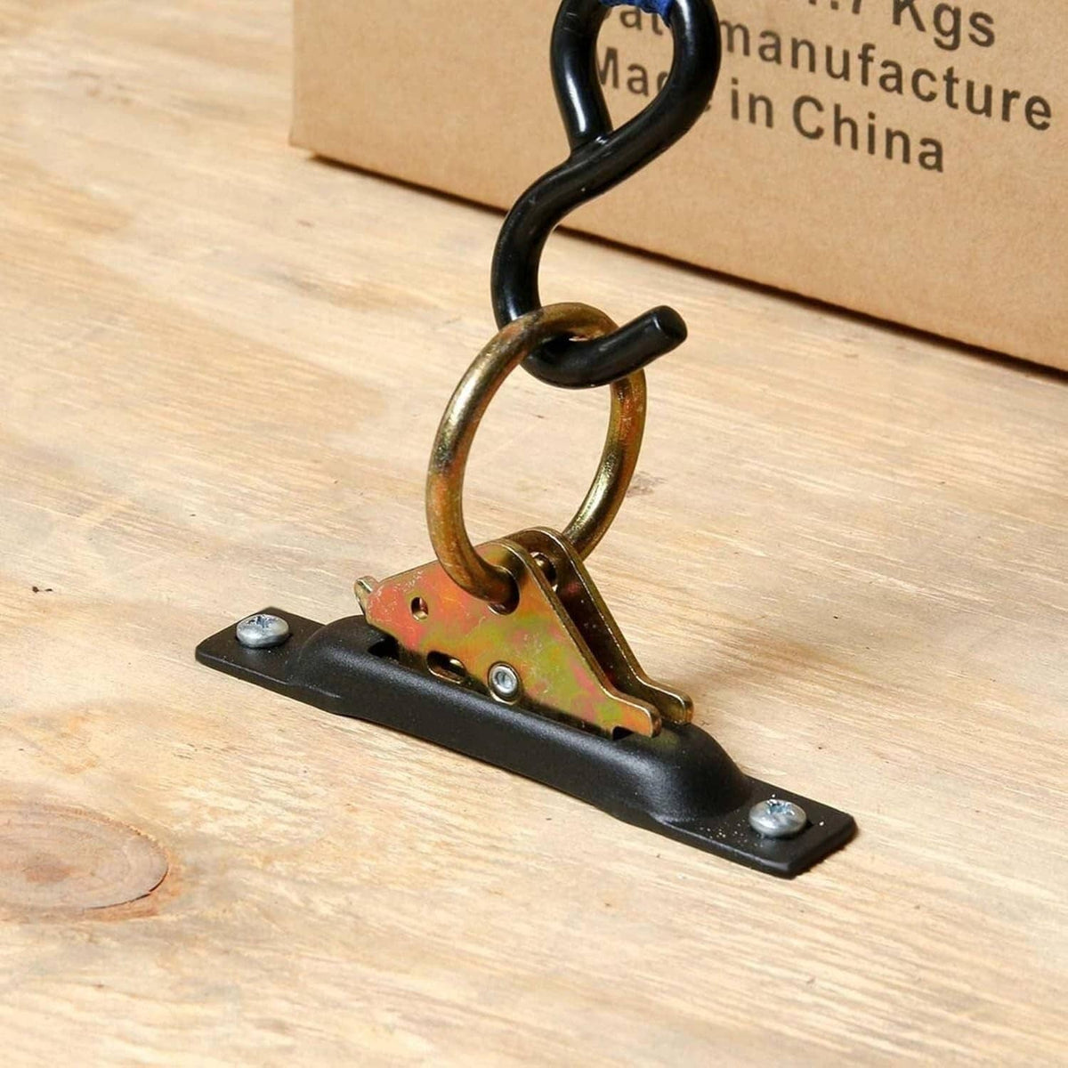 Single-slot E-track tie-down with black base and color-worn metal latch