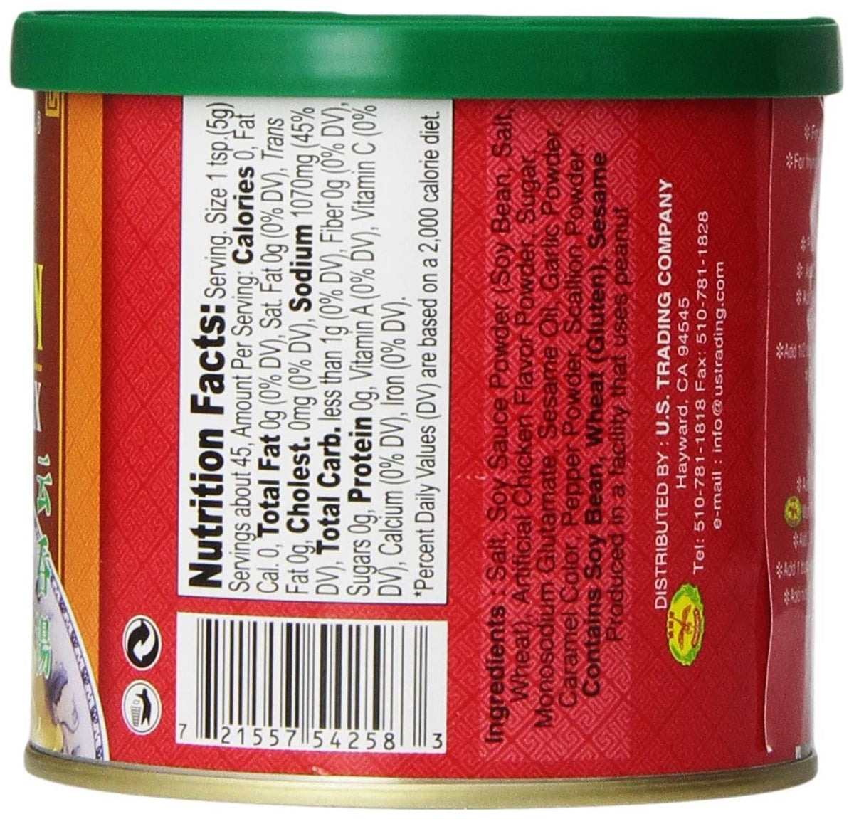 Won Ton instant soup mix jar, back panel with Nutrition Facts and barcode