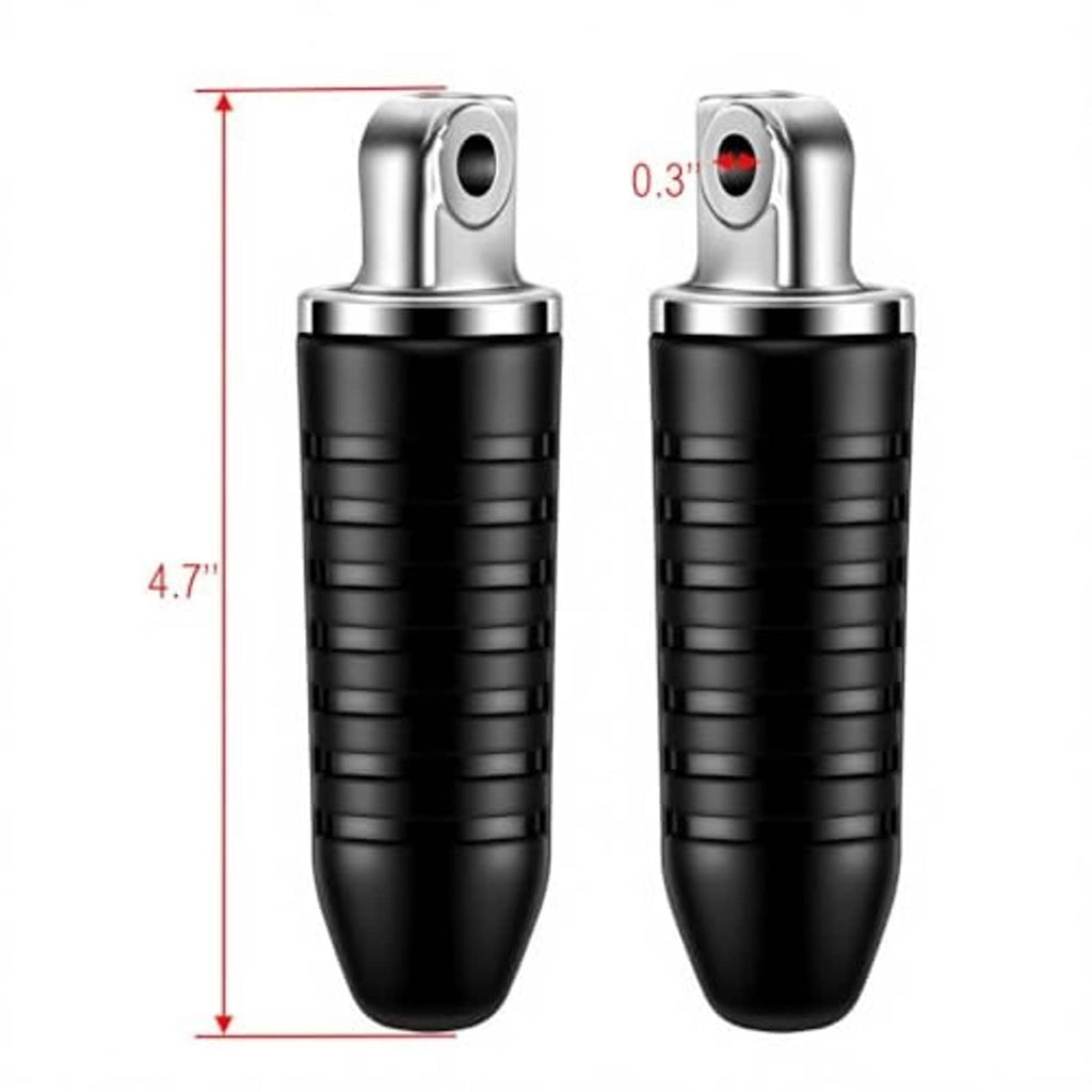 Black folding rear foot pegs pair with silver mounts; height 4.7 in shown