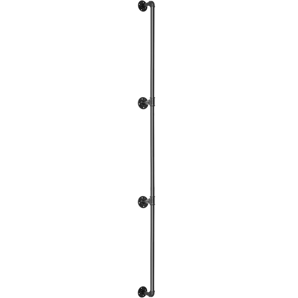 Matte black vertical handrail pipe with round wall mounts and end cap