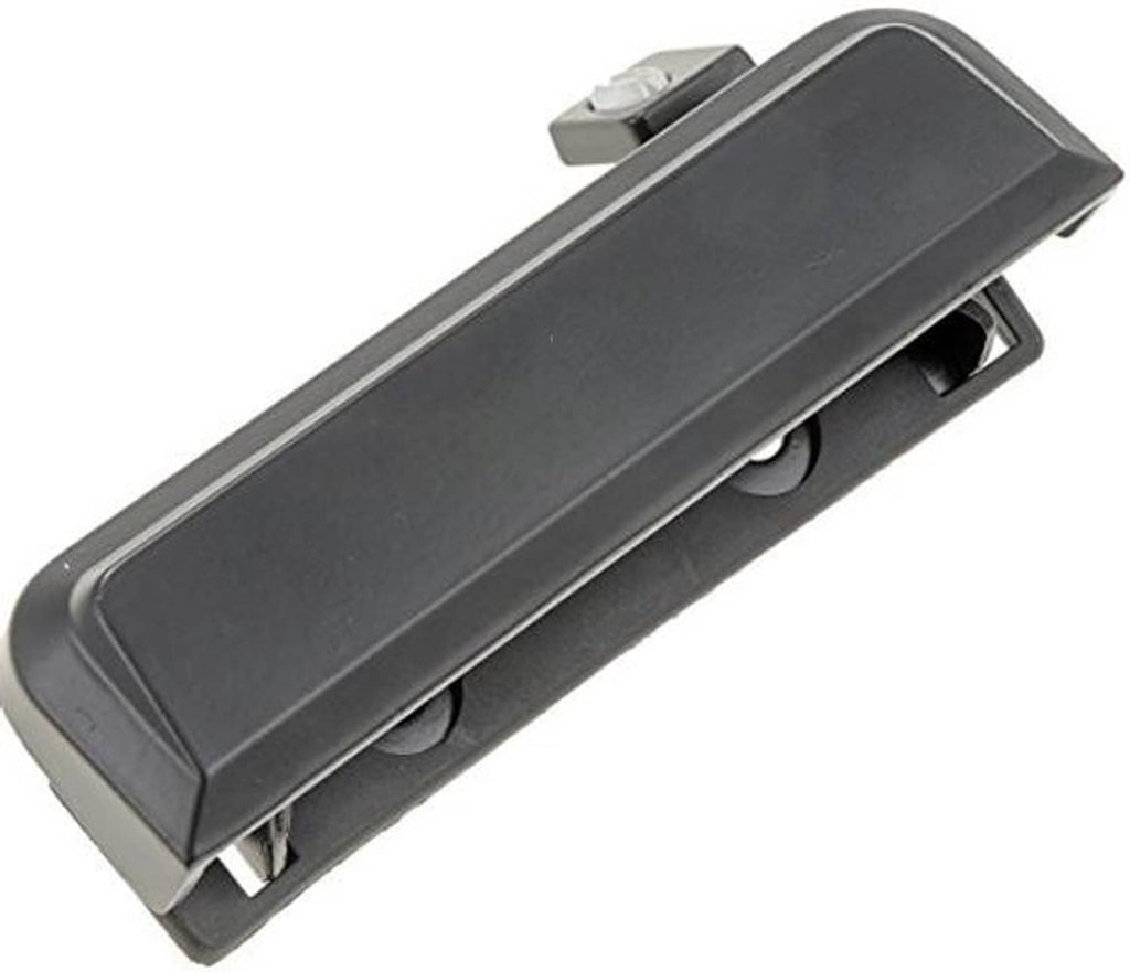 Exterior door handle (LH) angled side view, dark gray/black with mounting tabs