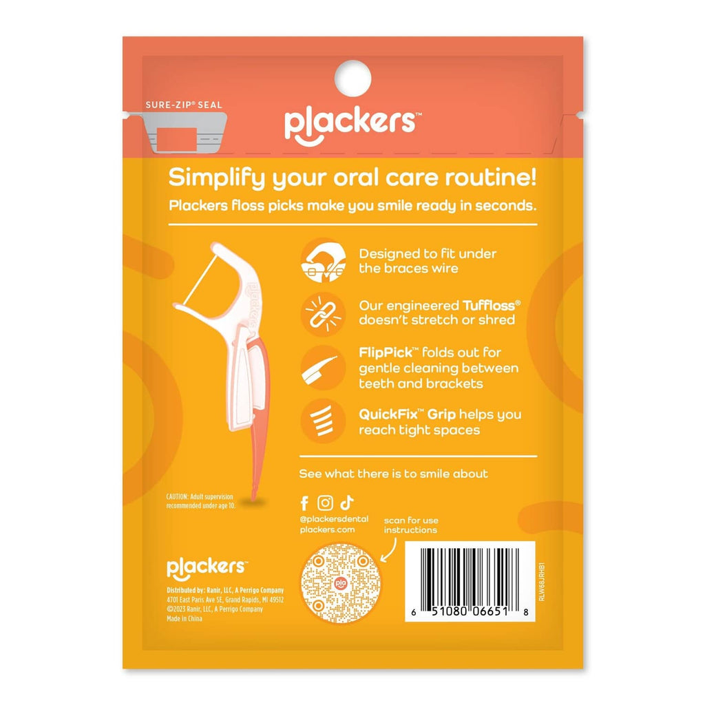 Plackers floss pick pouch, designed to fit under braces wire