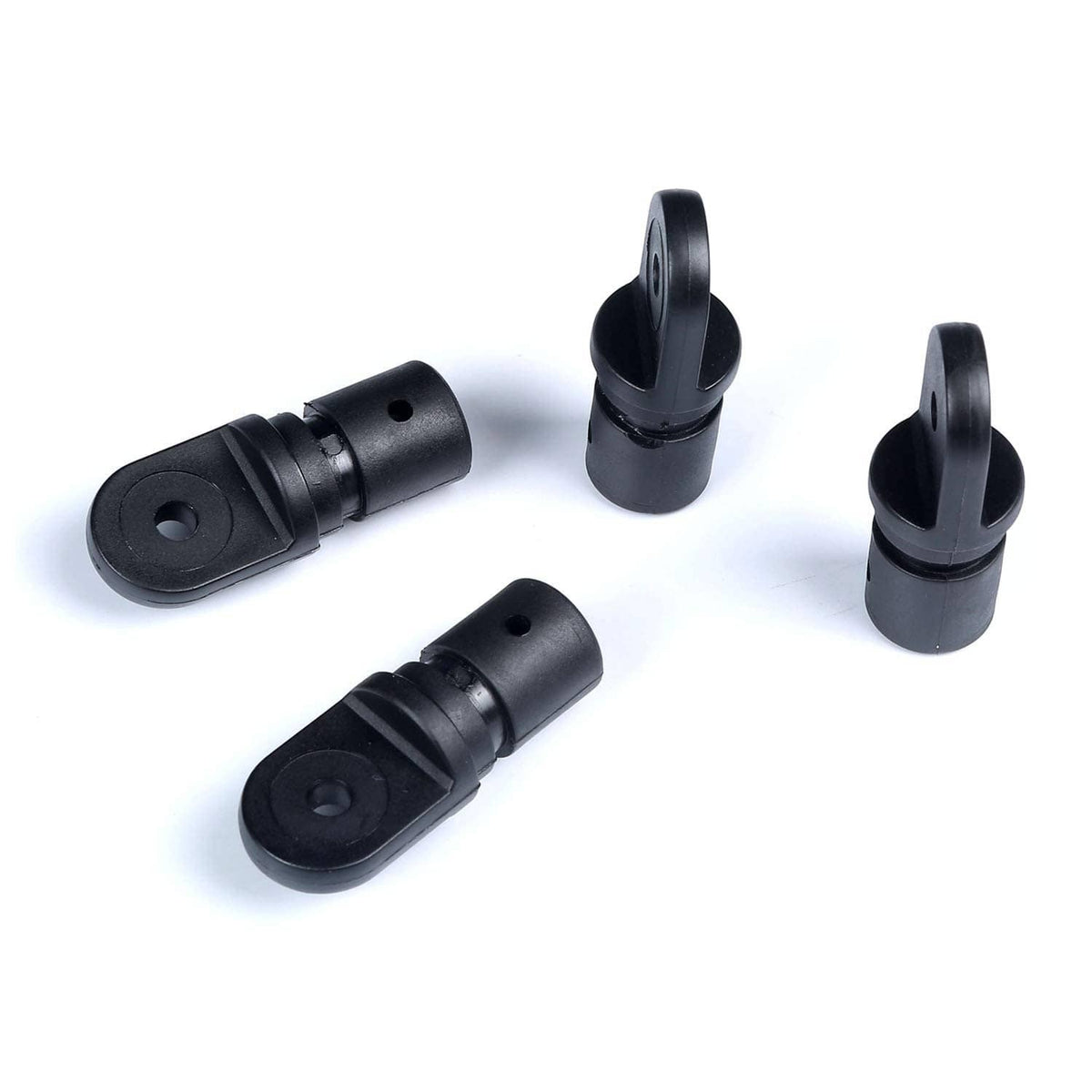 Black bimini eye end cap fitting pieces, side view with oval mounting holes