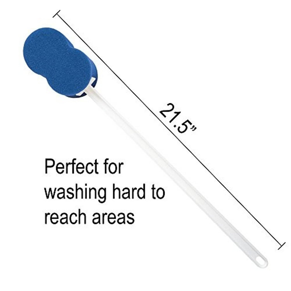 Blue sock aid handle with blue oval pad at tip